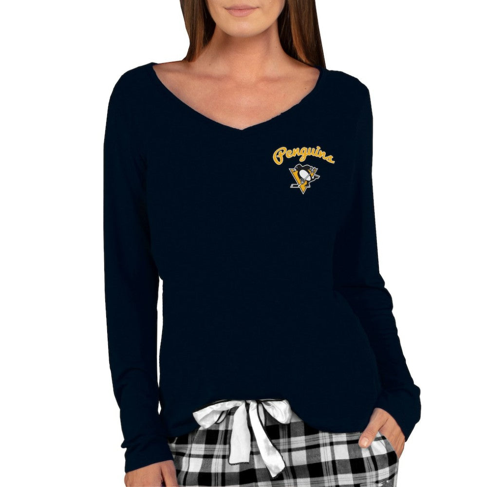 Pittsburgh Penguins Concepts Sport Women's Marathon Knit Long Sleeve V-Neck Top - Black - NHL 3540563