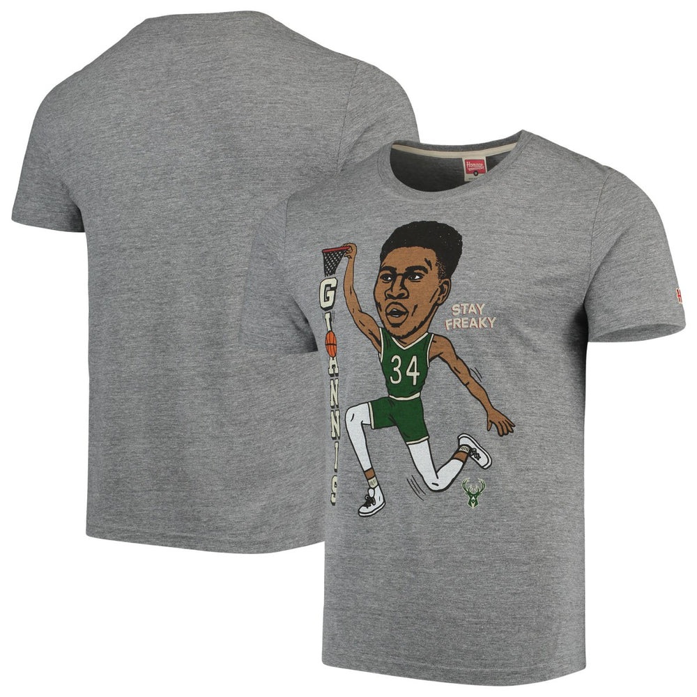 Giannis Antetokounmpo Milwaukee Bucks Player Graphic Tri-Blend T-Shirt Gray