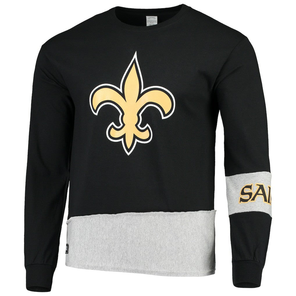 New Orleans Saints Refried Apparel Sustainable Upcycled Angle Long Sleeve T-Shirt Black/Gray