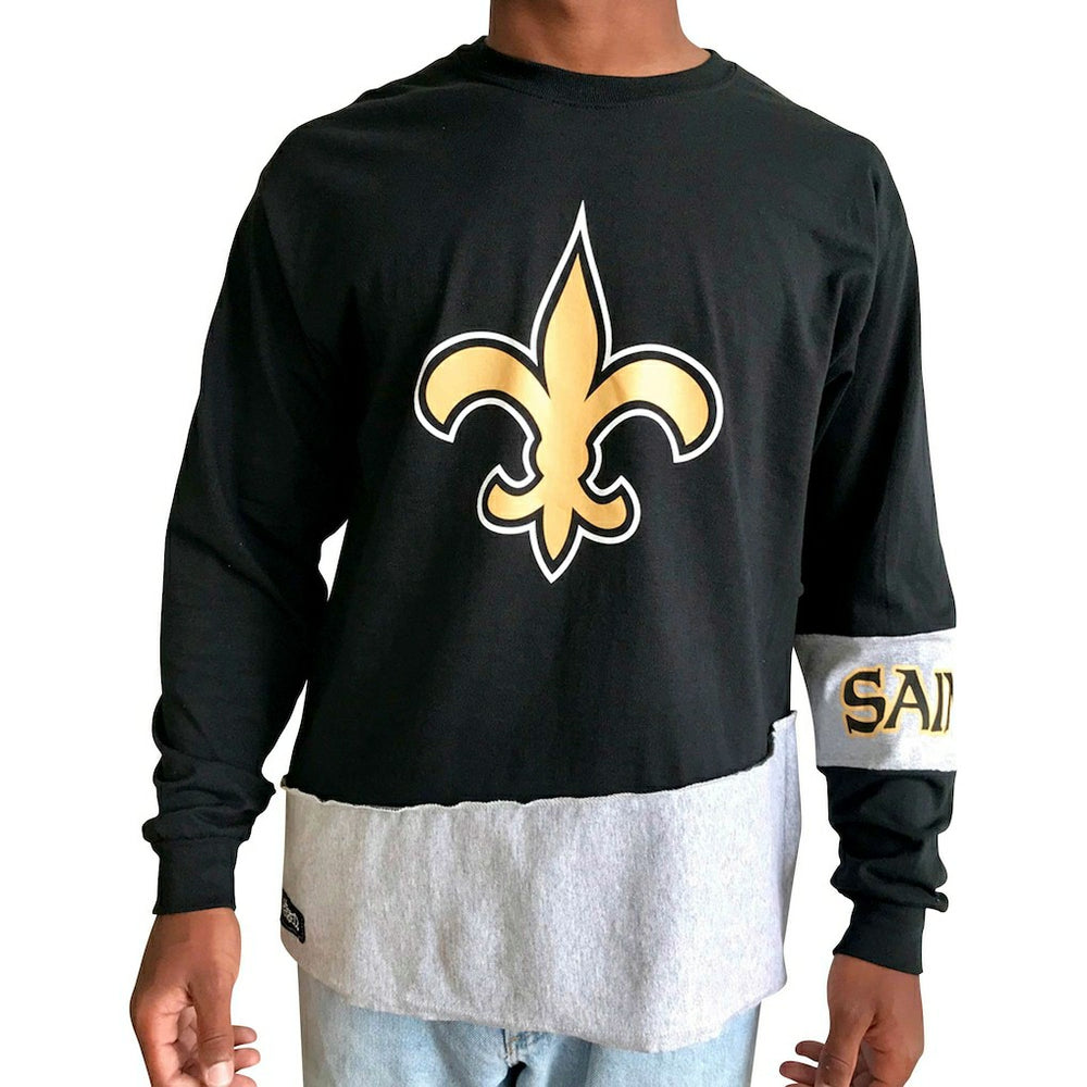 New Orleans Saints Refried Apparel Sustainable Upcycled Angle Long Sleeve T-Shirt Black/Gray