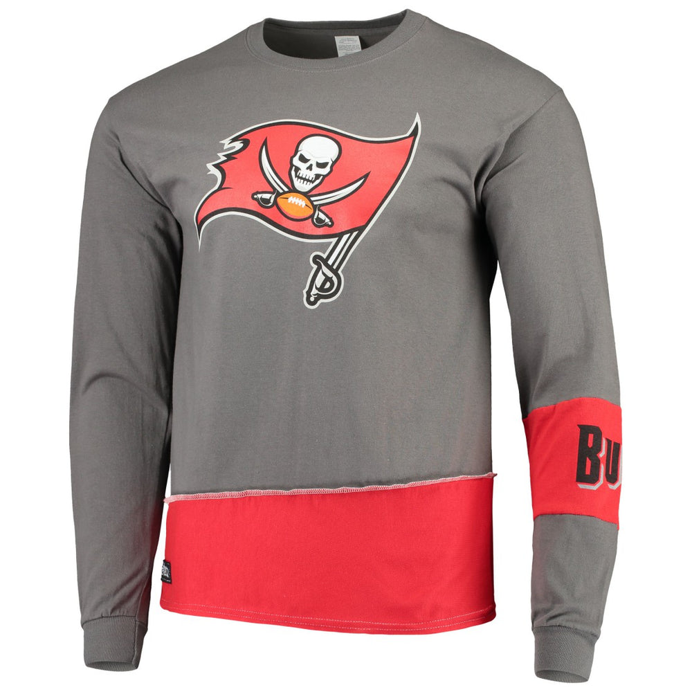 Tampa Bay Buccaneers Refried Apparel Sustainable Upcycled Angle Long Sleeve T-Shirt Pewter/Red