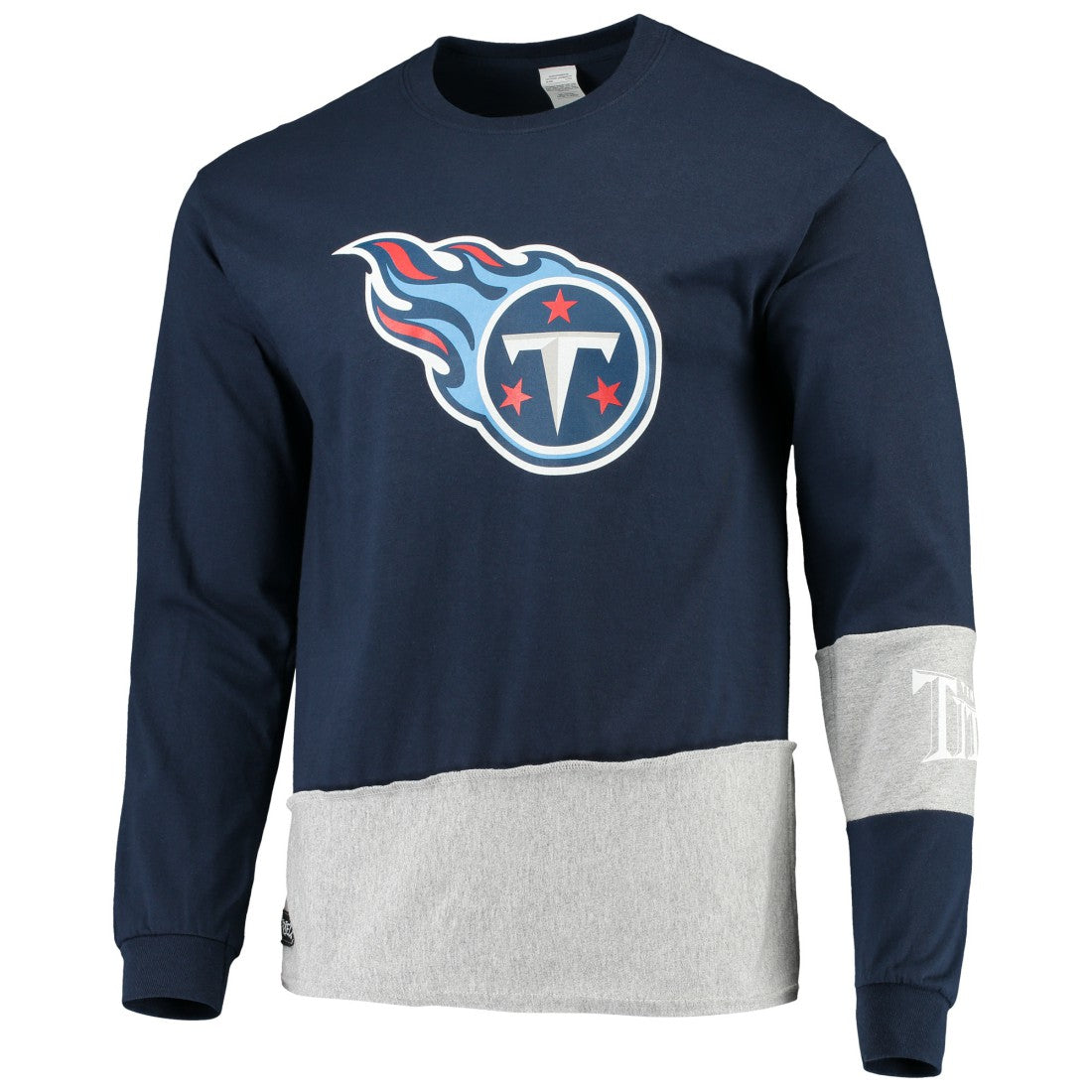 Tennessee Titans Refried Apparel Sustainable Upcycled Angle Long Sleeve T-Shirt Navy/Gray