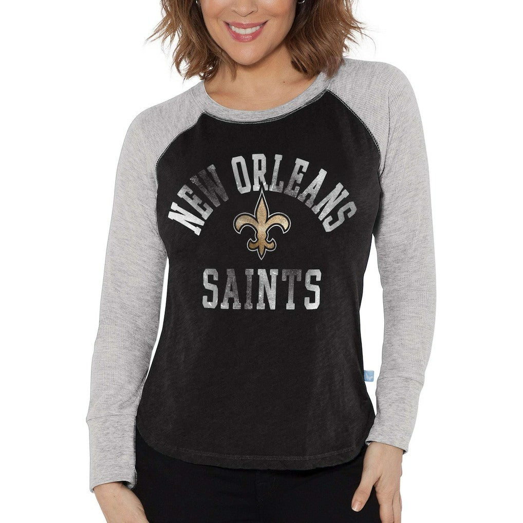 New Orleans Saints Touch Women's Waffle Raglan Lightweight Long Sleeve T-Shirt Black