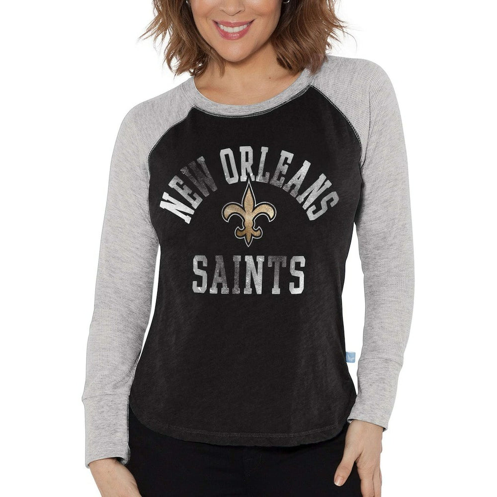 New Orleans Saints Touch Women's Waffle Raglan Lightweight Long Sleeve T-Shirt Black