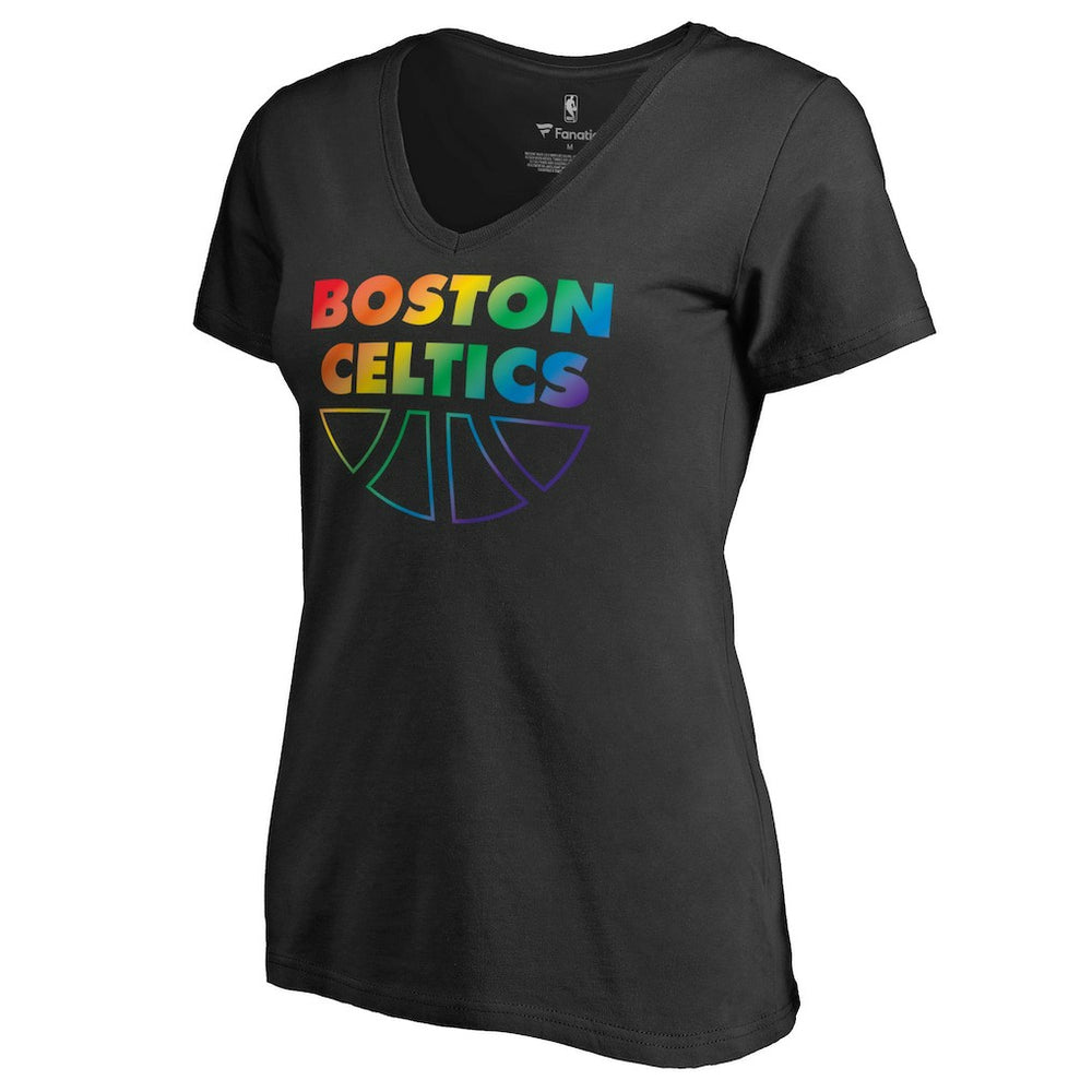 Boston Celtics Women's Team Pride Wordmark V-Neck T-Shirt Black