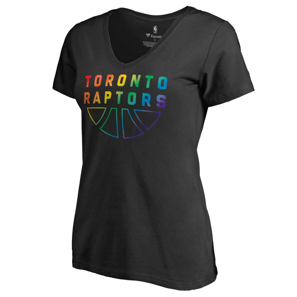 Toronto Raptors Women's Team Pride Wordmark V-Neck T-Shirt Black