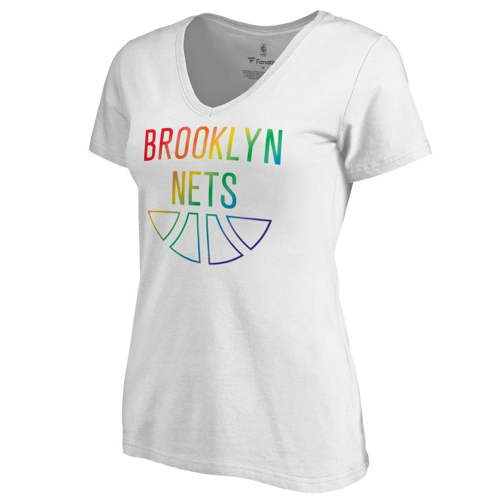 Brooklyn Nets Women's Team Pride Wordmark V-Neck T-Shirt White