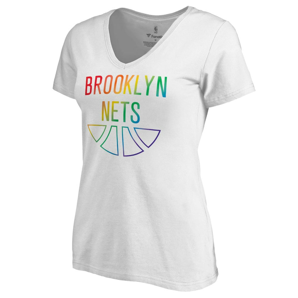 Brooklyn Nets Women's Team Pride Wordmark V-Neck T-Shirt White