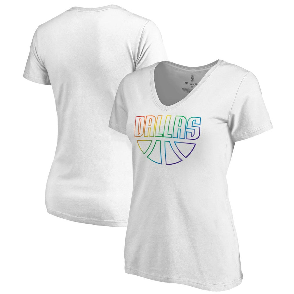 Dallas Mavericks Women's Team Pride Wordmark V-Neck T-Shirt White