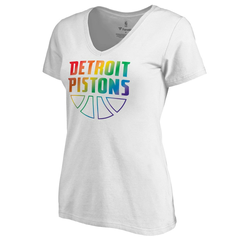 Detroit Pistons Women's Team Pride Wordmark V-Neck T-Shirt White