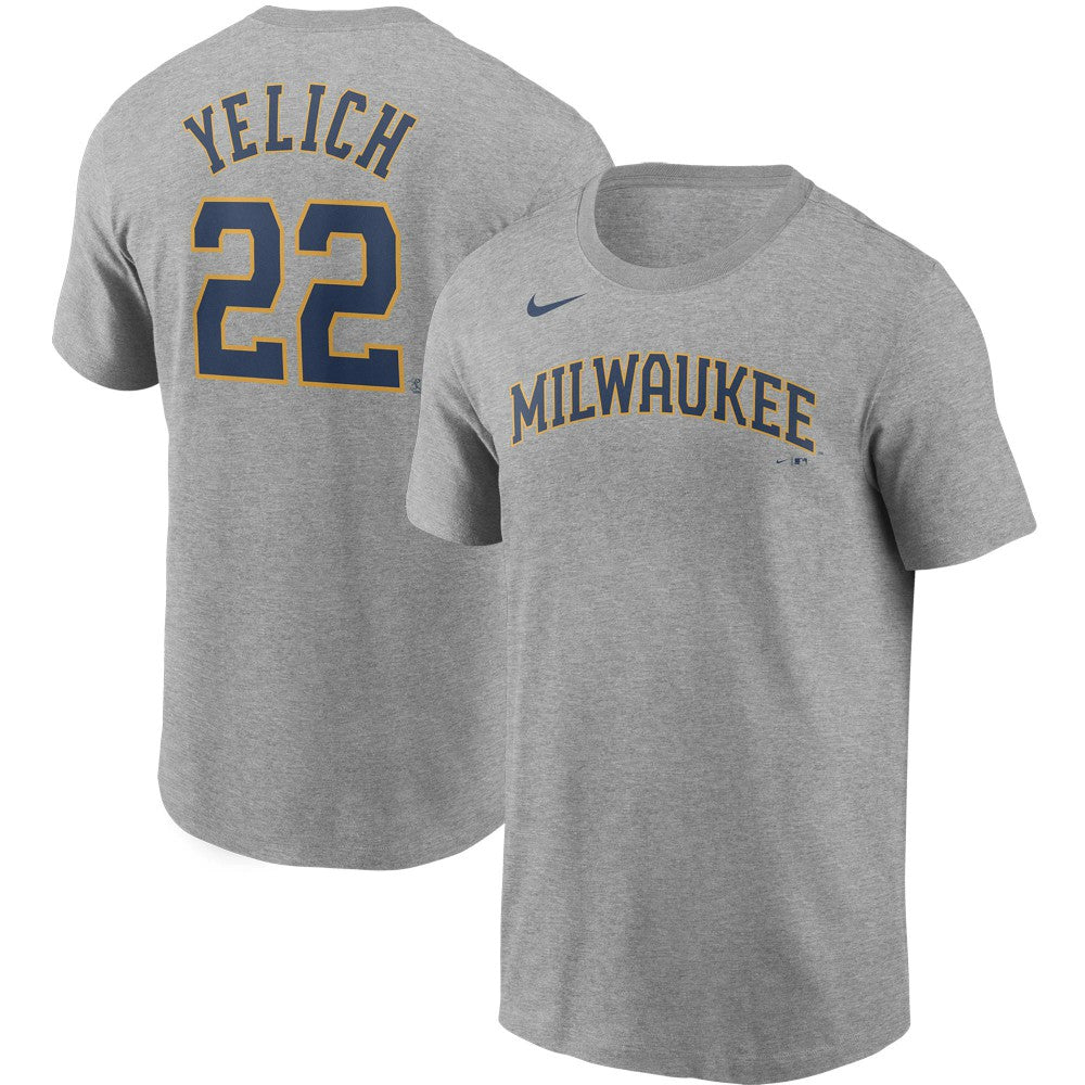 Christian Yelich Milwaukee Brewers Nike Name & Number T-Shirt - Gray - Nike Discount
