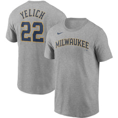 Christian Yelich Milwaukee Brewers Nike Name & Number T-Shirt - Gray - Nike Discount