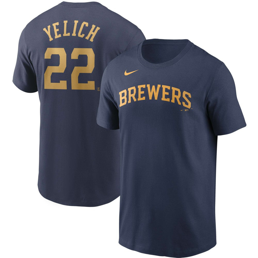 Christian Yelich Milwaukee Brewers Nike Name & Number T-Shirt - Navy - Nike Online