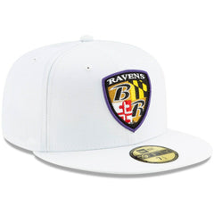 Baltimore Ravens New Era Shield Omaha 59FIFTY Fitted Hat White