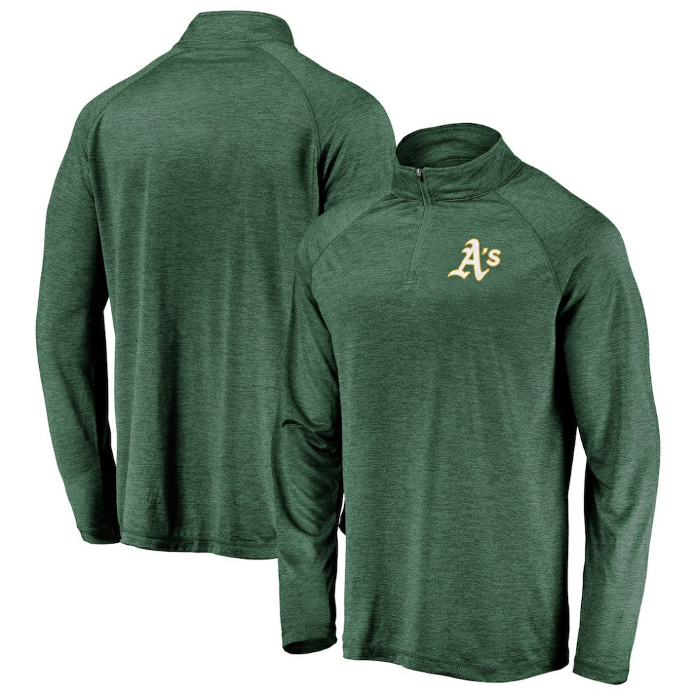 Athletics Fanatics Iconic Striated Primary Logo Raglan Quarter-Zip Pullover Jacket - Green - Fanatics Discount