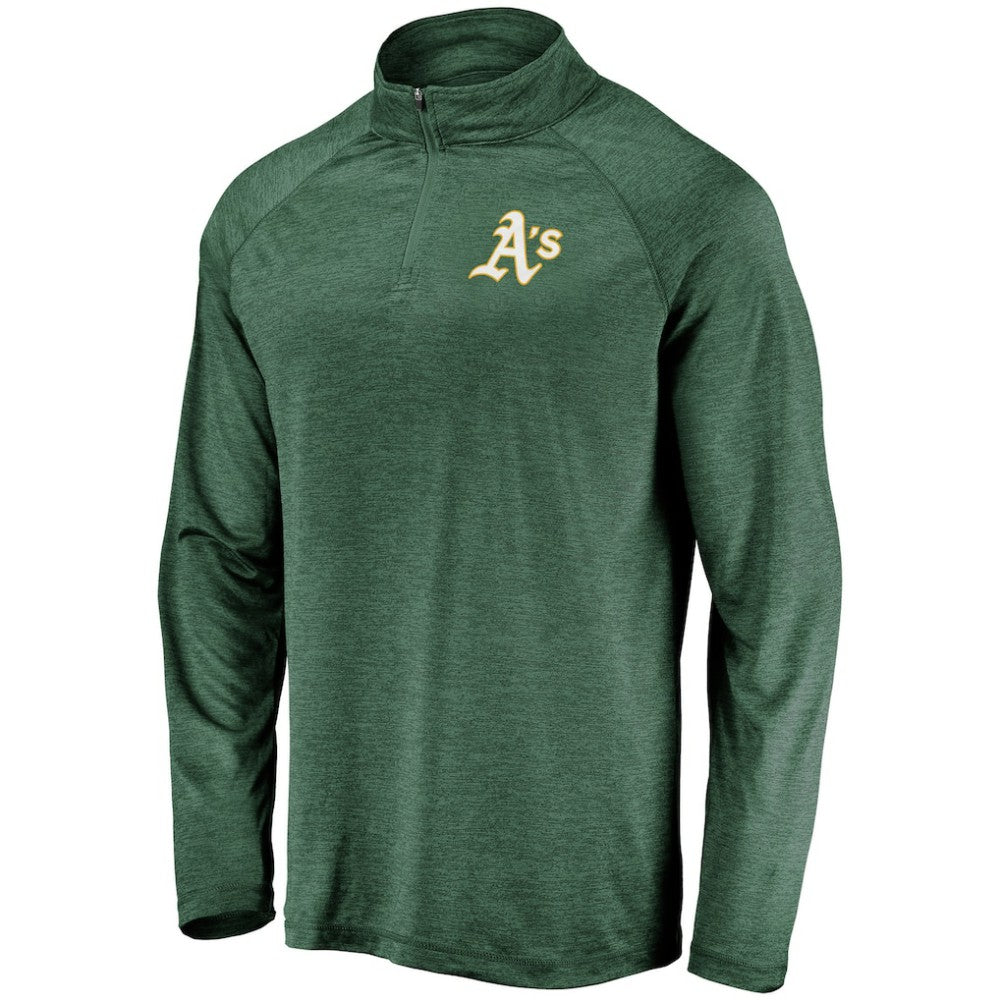 Athletics Fanatics Iconic Striated Primary Logo Raglan Quarter-Zip Pullover Jacket - Green - Fanatics Discount