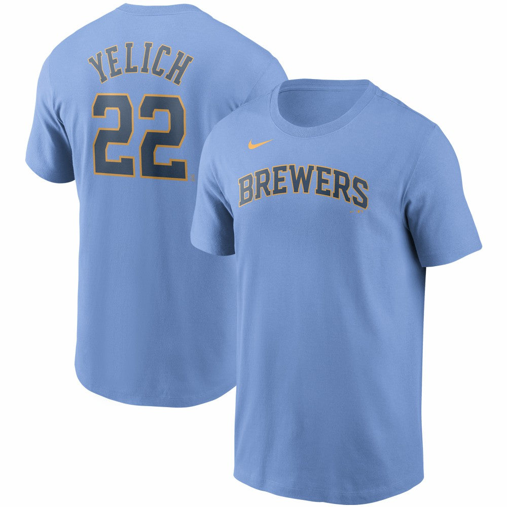 Christian Yelich Milwaukee Brewers Nike Name & Number T-Shirt - Light Blue - Nike on Sale