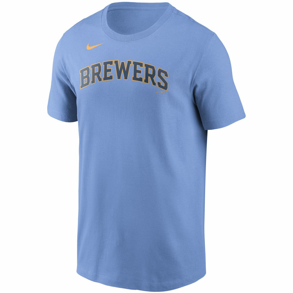 Christian Yelich Milwaukee Brewers Nike Name & Number T-Shirt - Light Blue - Nike on Sale