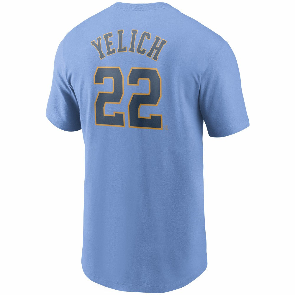 Christian Yelich Milwaukee Brewers Nike Name & Number T-Shirt - Light Blue - Nike on Sale