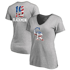 Charlie Blackmon Colorado Rockies Women's Banner Wave Name & Number V-Neck T-Shirt - Heathered Gray - MLB Lifestyle