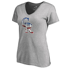 Charlie Blackmon Colorado Rockies Women's Banner Wave Name & Number V-Neck T-Shirt - Heathered Gray - MLB Lifestyle
