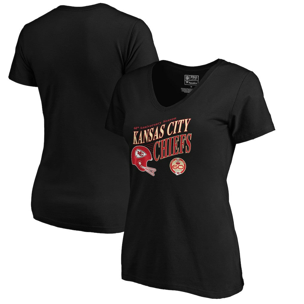 Kansas City Chiefs Women's 60th Season Logo Rise V-Neck T-Shirt Black