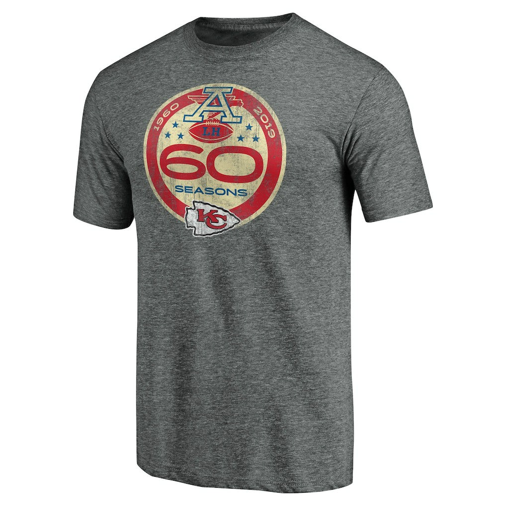 Kansas City Chiefs 60th Season Logo Weathered Tri-Blend T-Shirt Gray