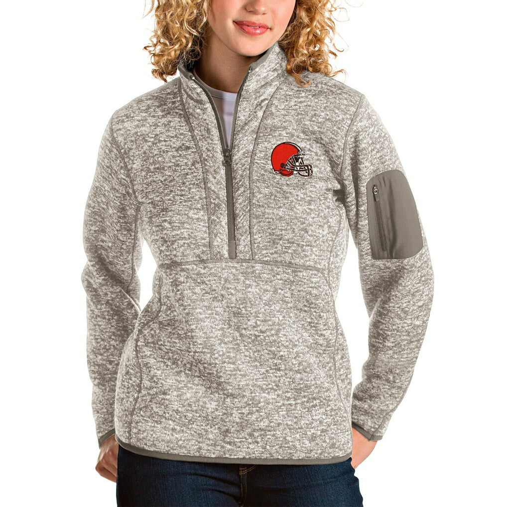 Cleveland Browns Antigua Women's Fortune Half-Zip Pullover Jacket Oatmeal