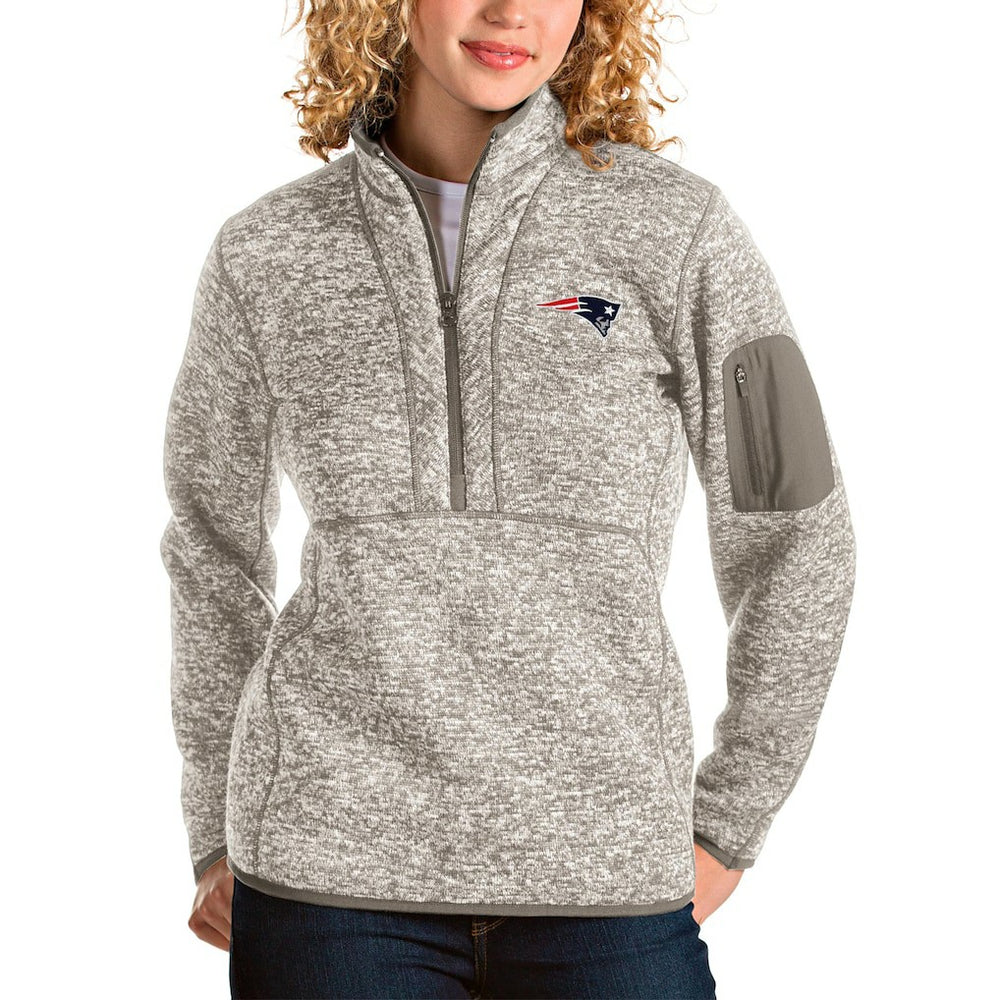 New England Patriots Antigua Women's Fortune Half-Zip Pullover Jacket Oatmeal