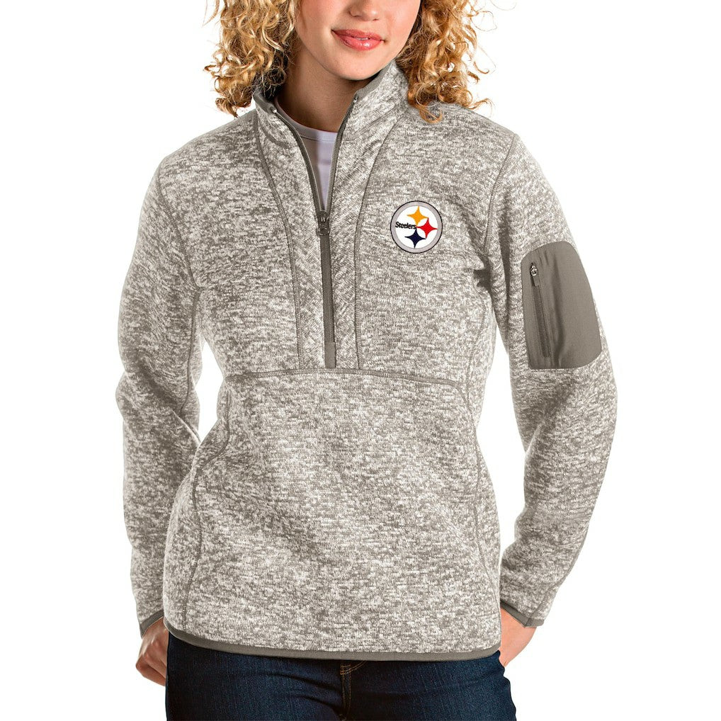 Pittsburgh Steelers Antigua Women's Fortune Half-Zip Pullover Jacket Oatmeal