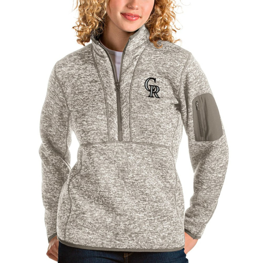 Colorado Rockies Antigua Women's Fortune Quarter-Zip Pullover Jacket - Oatmeal - MLB Online
