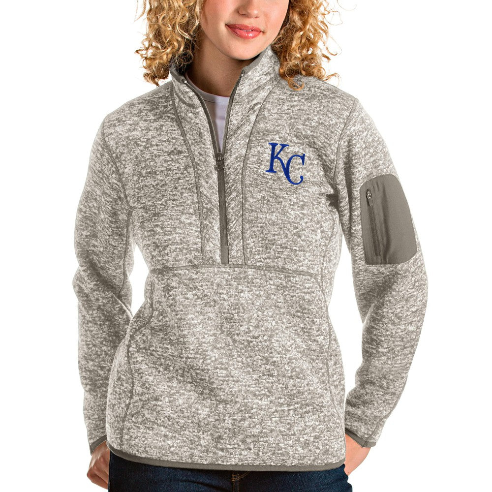 Kansas City Royals Antigua Women's Fortune Quarter-Zip Pullover Jacket - Oatmeal - MLB Sale