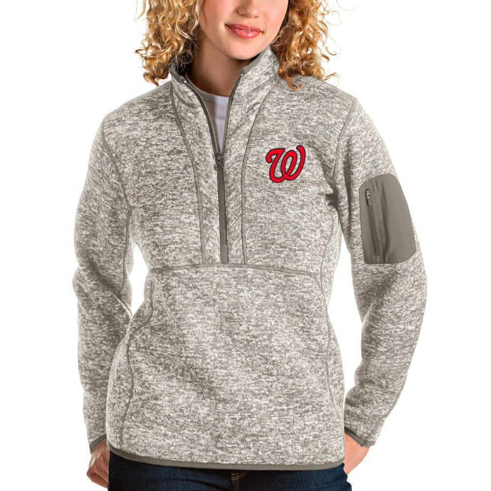 Washington Nationals Antigua Women's Fortune Quarter-Zip Pullover Jacket - Oatmeal - MLB Discount
