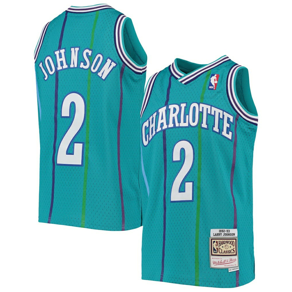 Larry Johnson Charlotte Hornets Youth 1992/93 Hardwood Classics Swingman Jersey Teal | Mitchell & Ness US