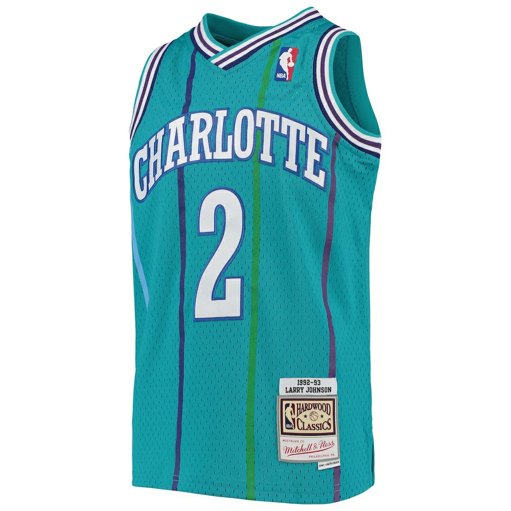 Larry Johnson Charlotte Hornets Youth 1992/93 Hardwood Classics Swingman Jersey Teal | Mitchell & Ness US