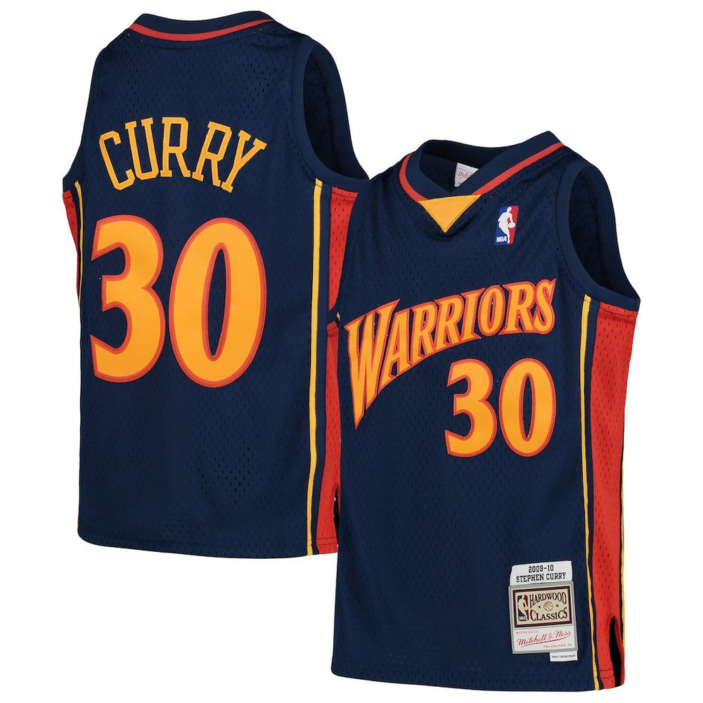 Stephen Curry Golden State Warriors Youth 2009-10 Hardwood Classics Swingman Throwback Jersey for sale Navy | Mitchell & Ness