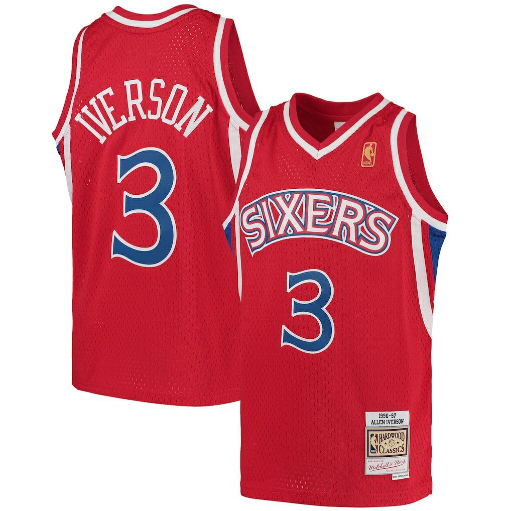 Allen Iverson Philadelphia 76ers Youth 1996/97 Hardwood Classics Swingman Throwback Jersey Red | Mitchell & Ness US
