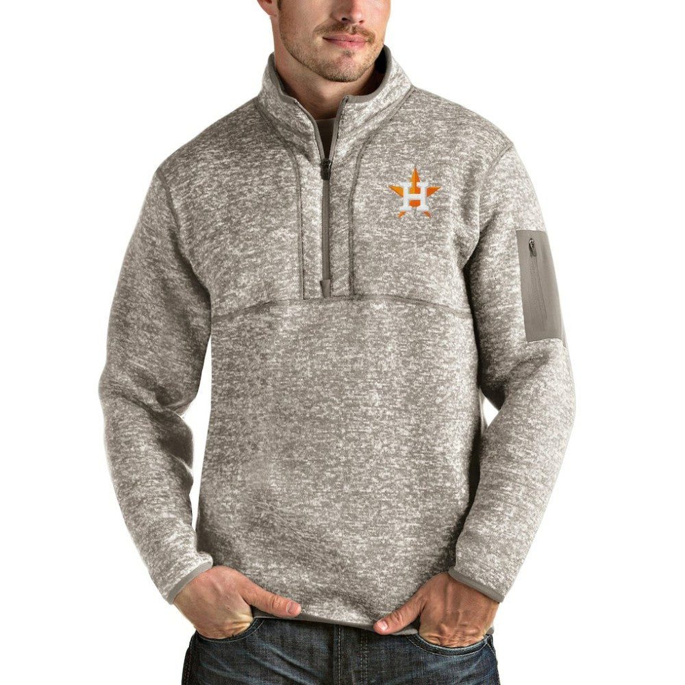 Houston Astros Antigua Fortune Quarter-Zip Pullover Jacket - Oatmeal - MLB Lifestyle