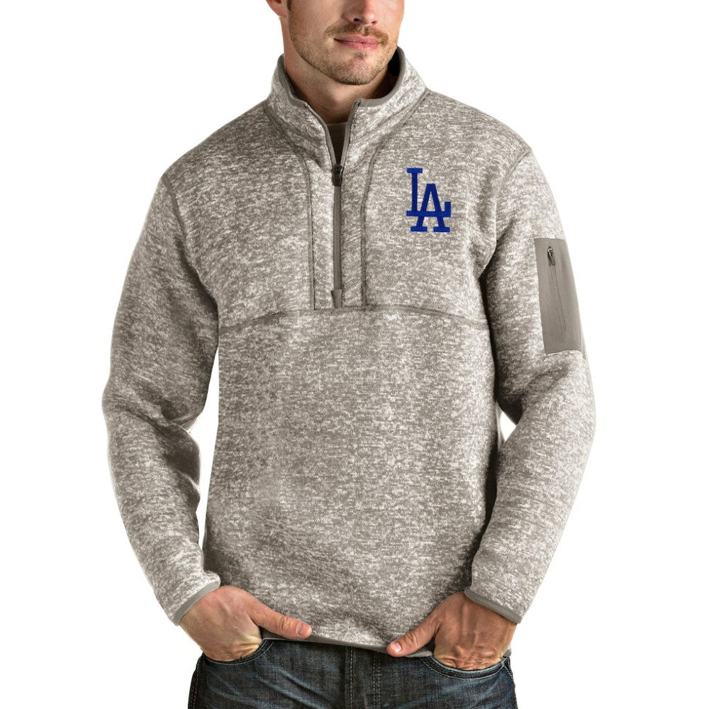 Los Angeles Dodgers Antigua Fortune Quarter-Zip Pullover Jacket - Oatmeal - MLB on Sale