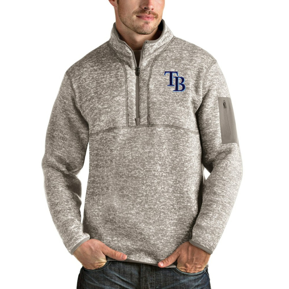 Tampa Bay Rays Antigua Fortune Quarter-Zip Pullover Jacket - Oatmeal - MLB Lifestyle