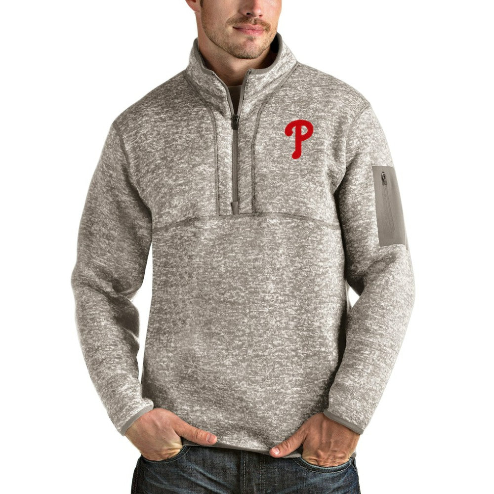 Philadelphia Phillies Antigua Fortune Quarter-Zip Pullover Jacket - Oatmeal - MLB Online