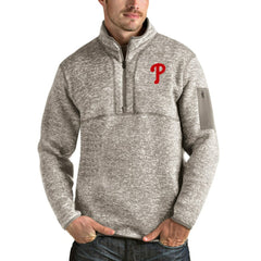 Philadelphia Phillies Antigua Fortune Quarter-Zip Pullover Jacket - Oatmeal - MLB Online
