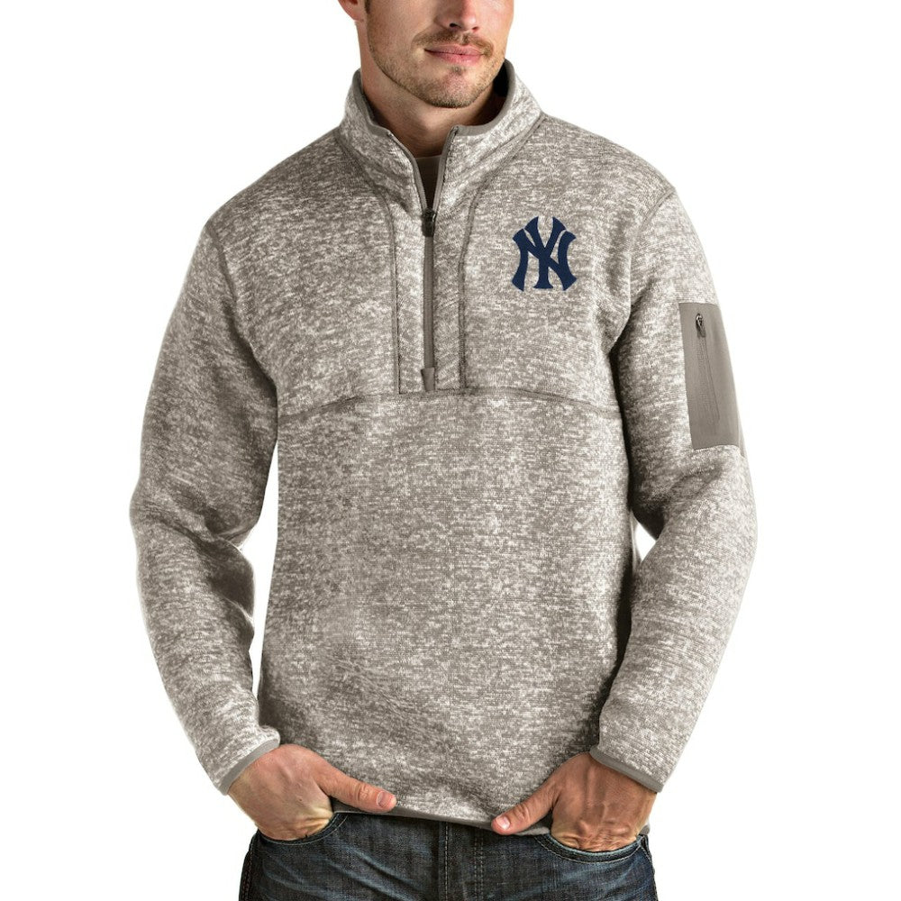 New York Yankees Antigua Fortune Quarter-Zip Pullover Jacket - Oatmeal - MLB Discount