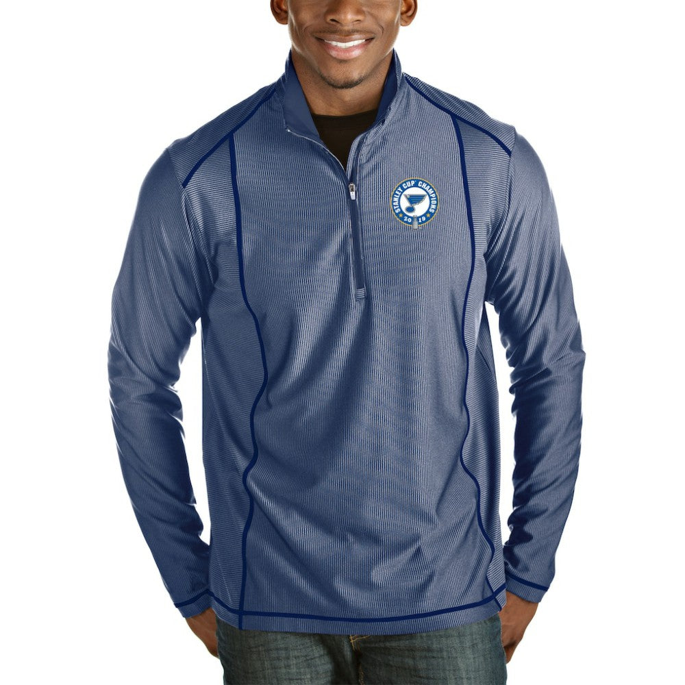 St. Louis Blues Antigua 2019 Stanley Cup Champions Tempo Quarter-Zip Pullover Jacket - Royal/Heather Gray - NHL 3638330