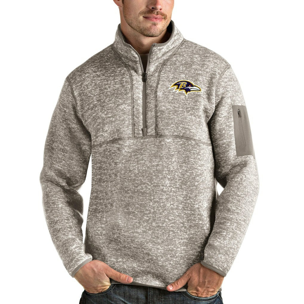 Baltimore Ravens Antigua Fortune Quarter-Zip Pullover Jacket Oatmeal