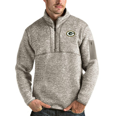 Green Bay Packers Antigua Fortune Quarter-Zip Pullover Jacket Oatmeal