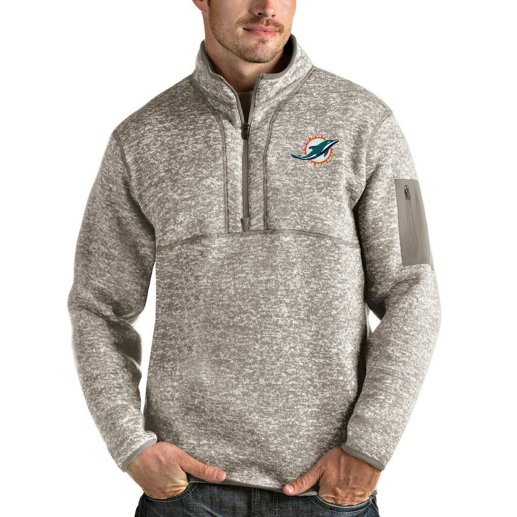 Miami Dolphins Antigua Fortune Quarter-Zip Pullover Jacket Oatmeal