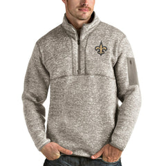New Orleans Saints Antigua Fortune Quarter-Zip Pullover Jacket Oatmeal
