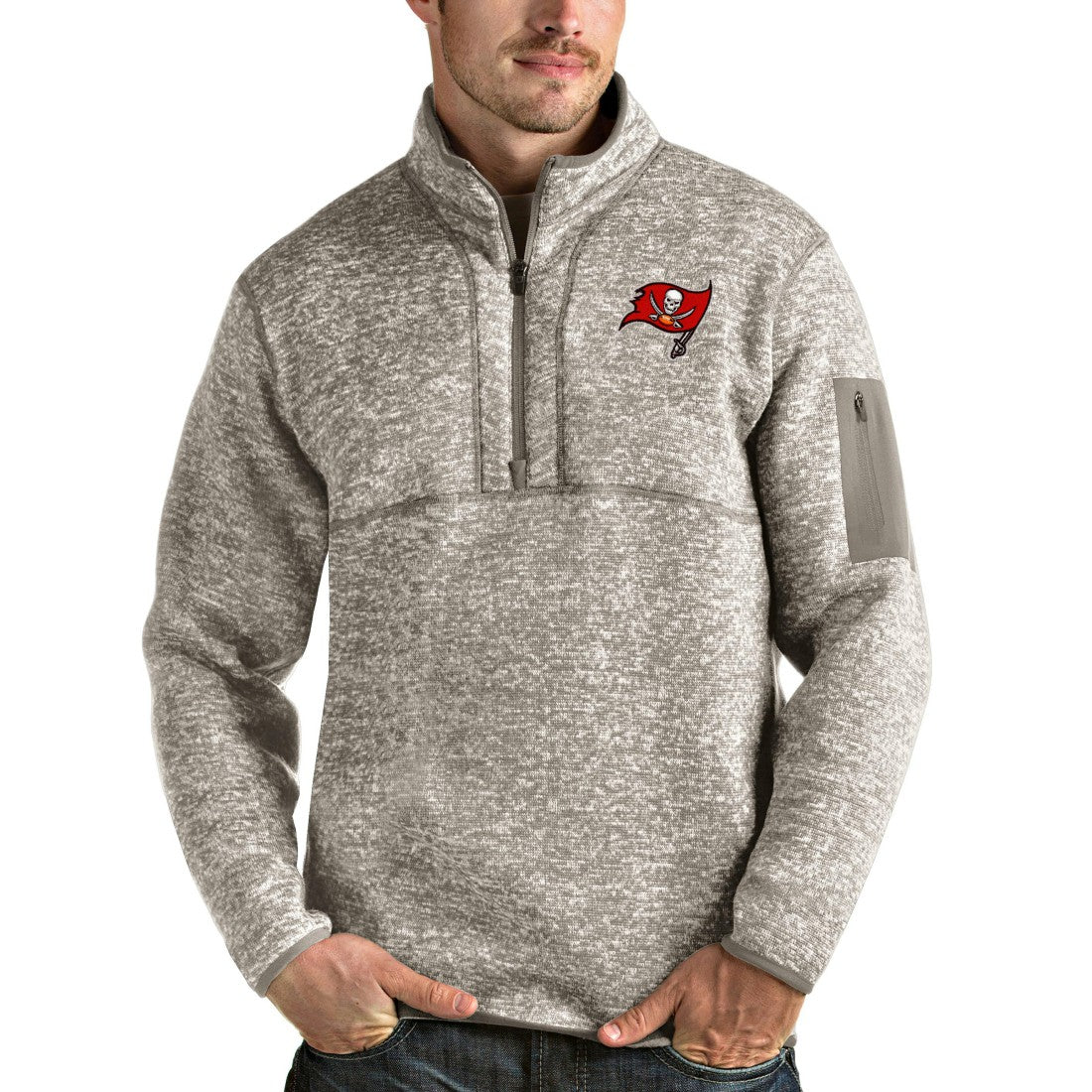 Tampa Bay Buccaneers Antigua Fortune Quarter-Zip Pullover Jacket Oatmeal