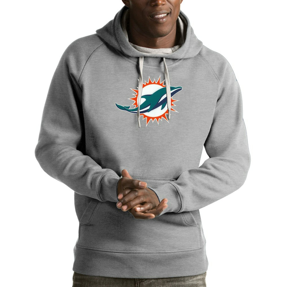 Miami Dolphins Antigua Victory Pullover Hoodie Heather Gray
